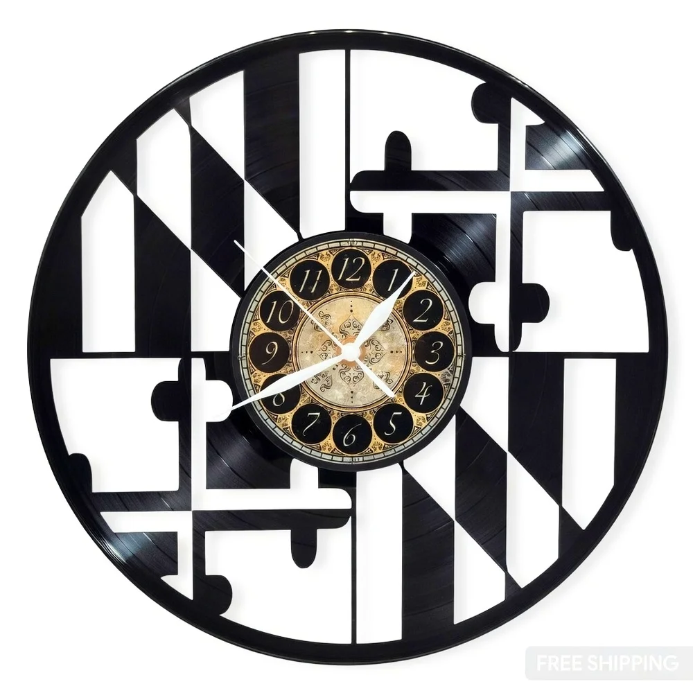 MARYLAND FLAG vinyl record clock | wall art decor gift for office or mancave